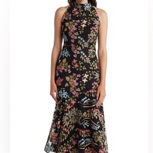 Sam Edelman Highneck Mesh Embroidery Midi Dress Sz 10 NWT